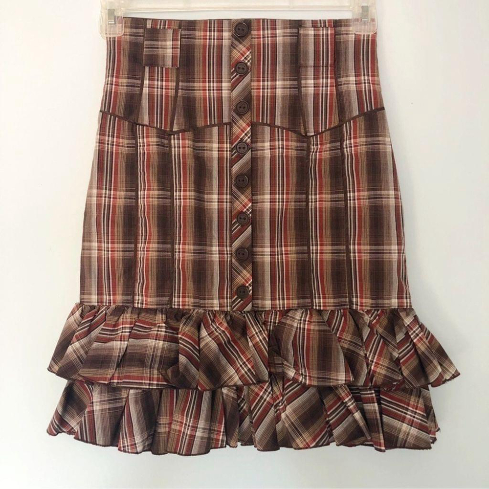 Brown Plaid Western Style Skirt Size 4